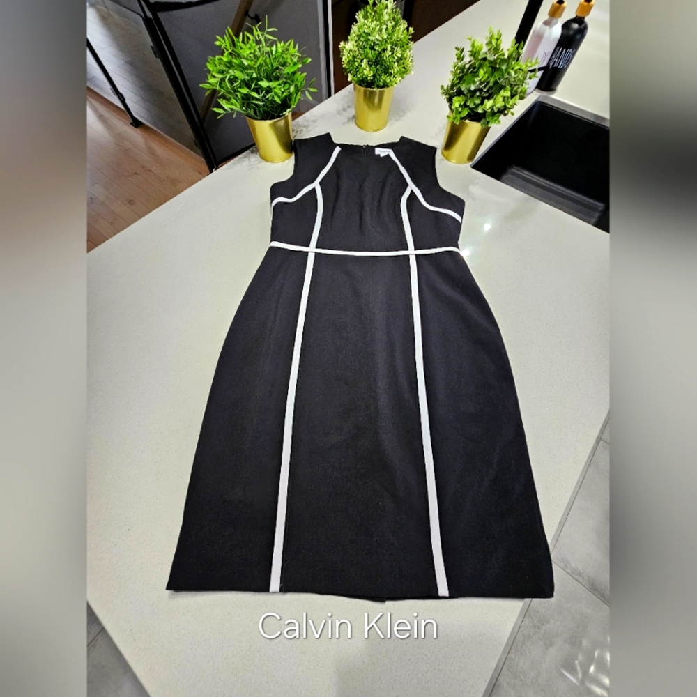 Calvin Klein Black and White Midi Dress